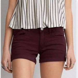 burgundy American Eagle super stretch midi shorts